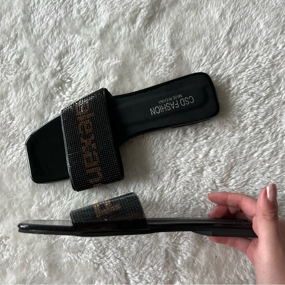 black bling bling rhinestone sandals - Picture 1 of 7